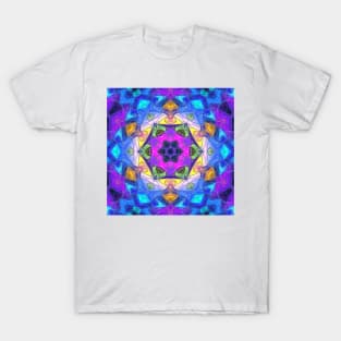 Mosaic Mandala Flower Purple Blue and Yellow T-Shirt